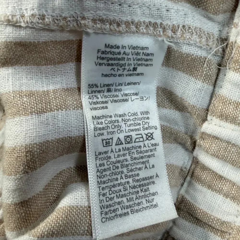 J.Crew Linen Blend Striped Shorts Women's Small Beige White Elastic Waist Pocket
